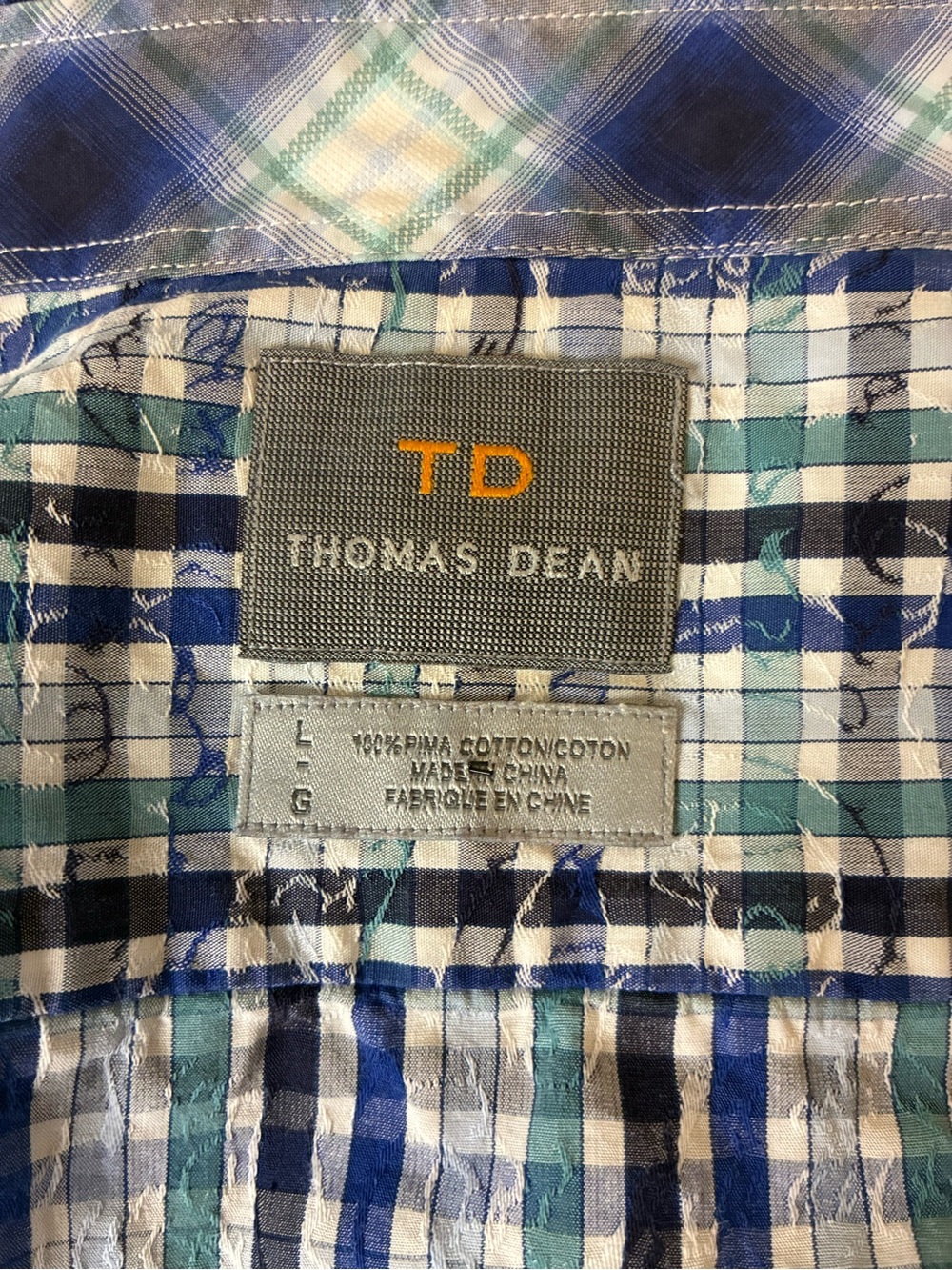 Vintage Thomas Dean Plaid Button-Down Shirt in Blue, Teal & White